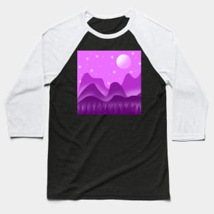 Purple Mountain Scenery With Stars, Moon & Trees Baseball T-Shirt